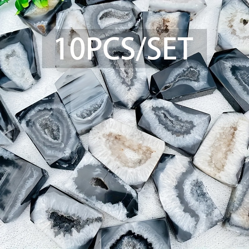 TEMU 10pcs Natural Black Onyx Geode Agate Points - High-quality Onyx Agate Geodes, Casual For, Home Decor, Jewelry Making, Birthday, Halloween,