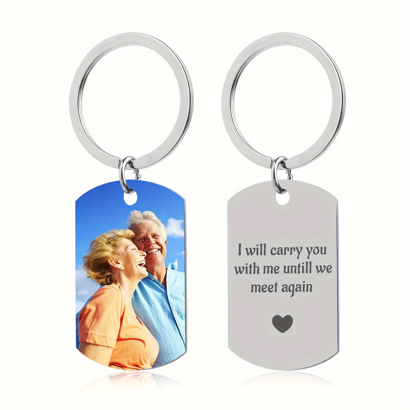 

Personalized Stainless Steel Keychain - Custom Photo Memorial Gift For Loss Of Mother, Father, Or Pet | Casual Silvery-tone Accessory