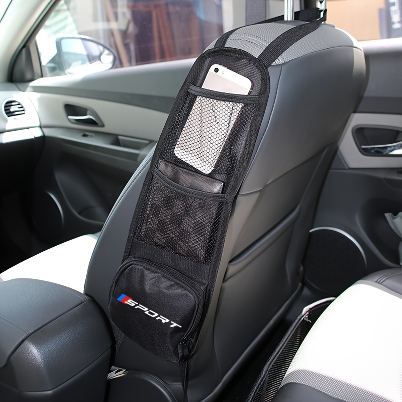 TEMU 1pc Black Car Seat Storage Bag, Multi-pocket Space - Fabric Suspension Rear Seat Additions With Mesh Pockets, Wall-mounted Multifunctional