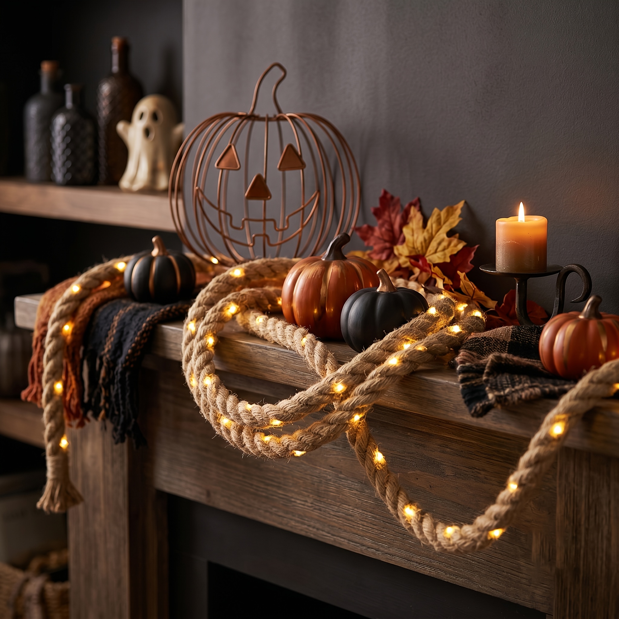TEMU Ultra-long 300cm 118.10inch Hemp Rope String Lights [warm], Battery-operated, No Wiring Needed, Battery Not Included, Indoor Decorative String