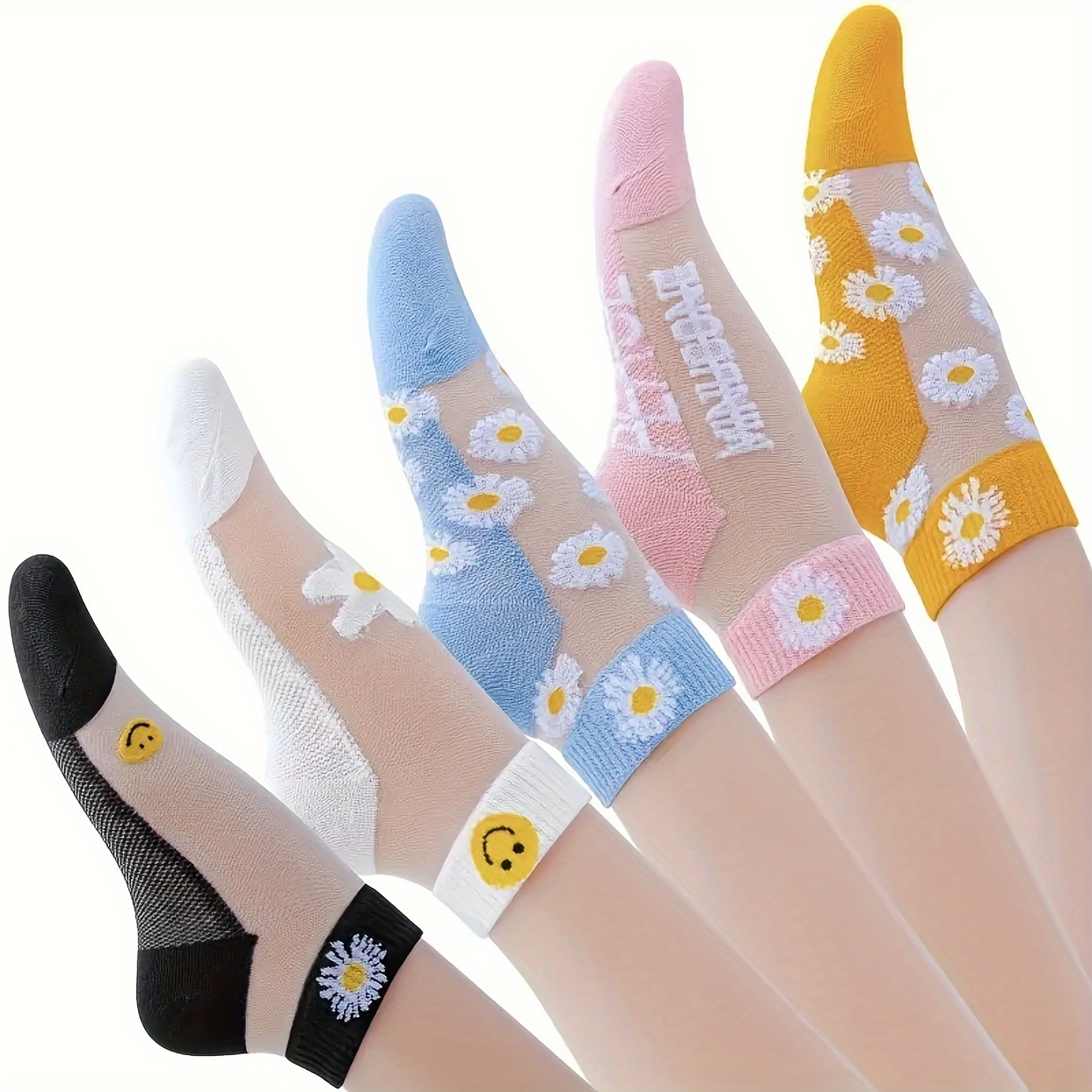 5pcs calcetines tobilleros transpirables mujer estampados - Temu Peru