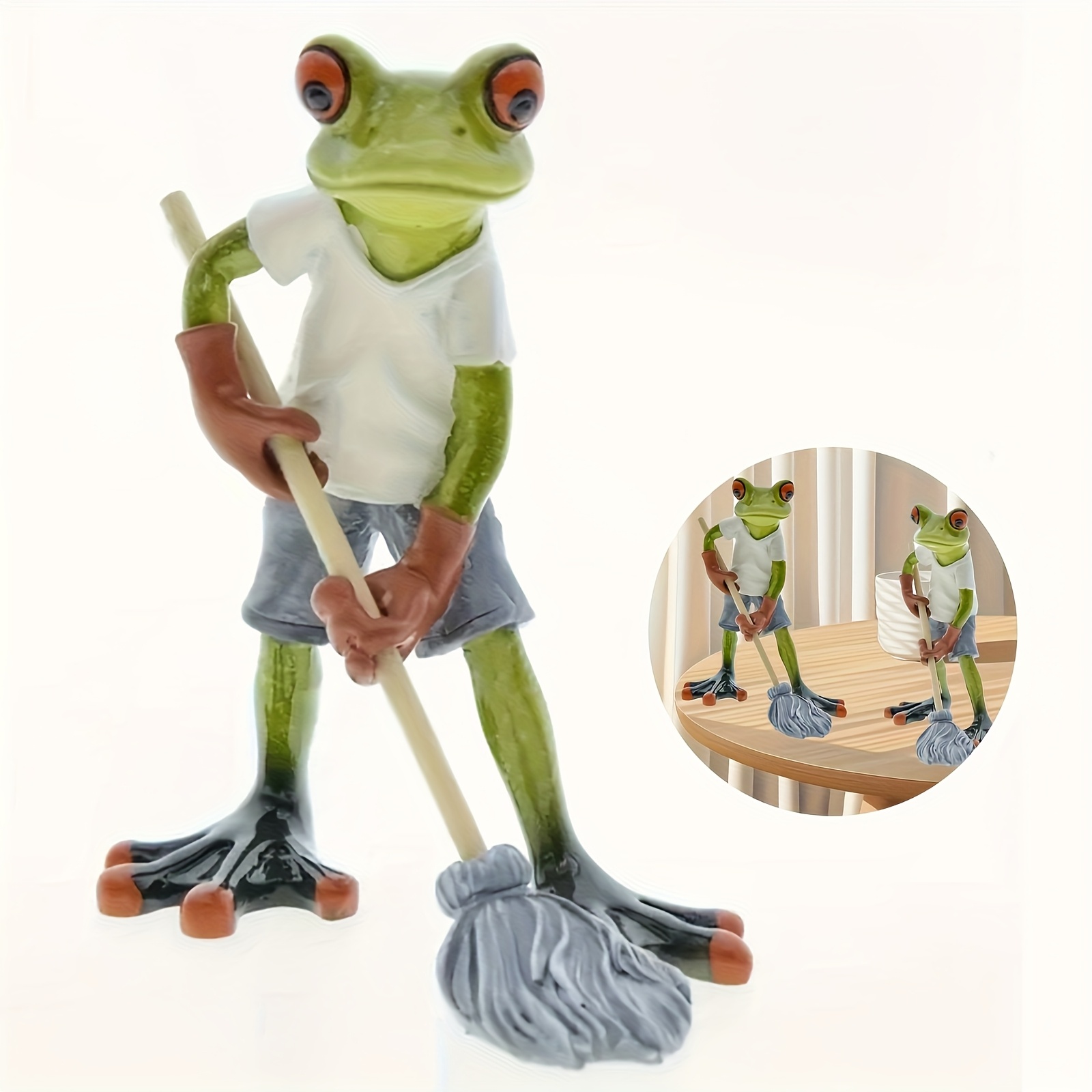 Image of Creative Resin Frog Statue, Desktop Ornaments, Desk Decorations, Labor Frog Home Crafts, Study Room Decorative Small Objects