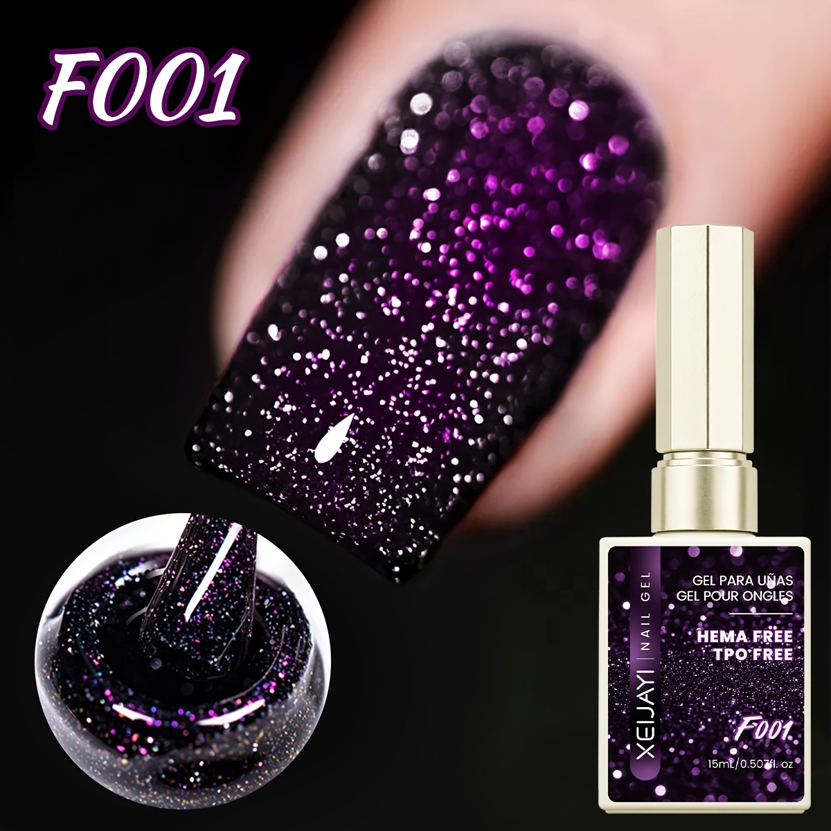 Image of Xiejayi 1pc New Dark Purple Sparkling Glossygel Nail Polish Strengthening Reinforcement Luxury Fashionable Nail Salon Fashion Led Gel Nail Polish