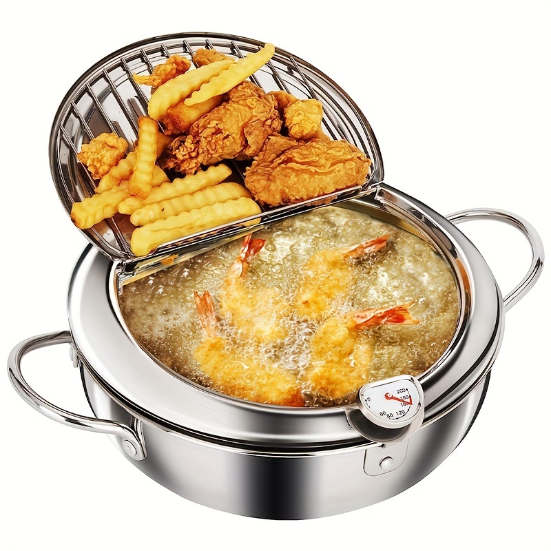 popular   stainless steel deep fryer pan with thermometer 7 9 japanese   cooking pot for   shrimp   induction compatible 20cm oil rack fish details 1