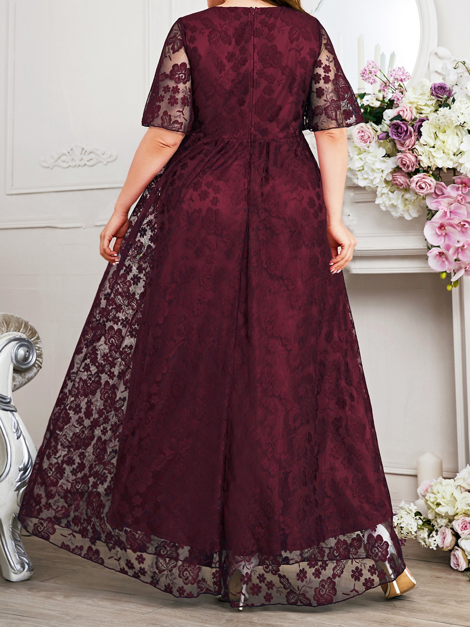 chinese dress ladies Long Sleeve Boho Flowy Wedding Dress Lace A-Line V-Neck Beach Gown with Split Front and Sweep Train, Champagne / 8 main image 1
