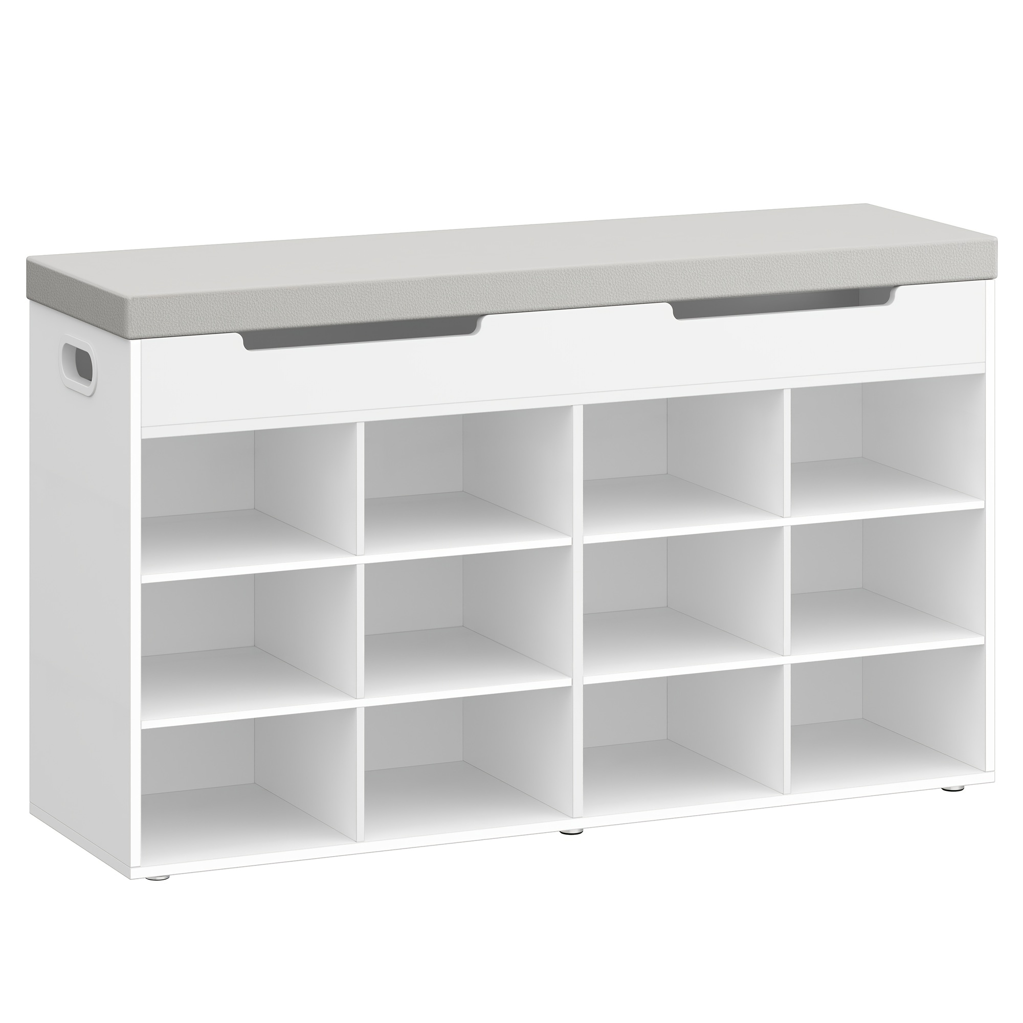 Shoe Bench With Seat, Shoe Rack With Storage Space, 12 Compartments, Removable Shelves, Suitable For Living Room, Hallway, Entrance, Space-, 30 X 100 X 55cm, White