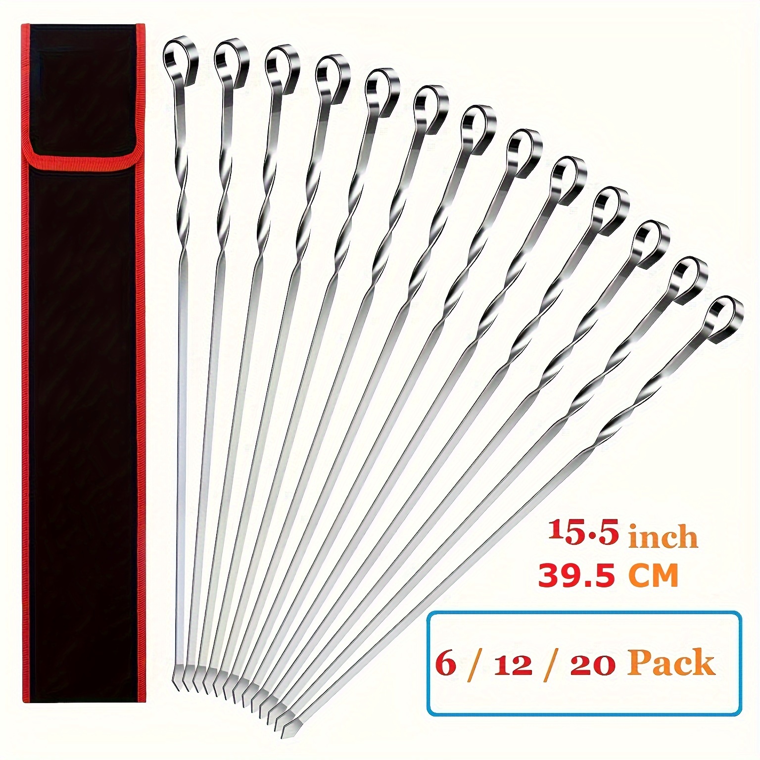 

6/12/20pcs, Barbecue Skewers 15.5inch, Stainless Steel Skewers For Bbq, Multifunctional Metal Bbq Skewers, Grilling Stainless Steel Skewers, Bbq Needle Sticks, Outdoor Cooking, Bbq Supplies