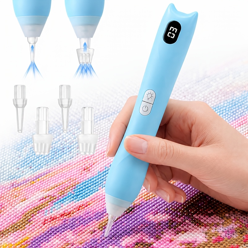 TEMU Electric Glowing Diamond Painting Pen With Light, 3 Adjustable Suction Levels And 3 Brightness , Led Digital Display, Ergonomic , Rechargeable