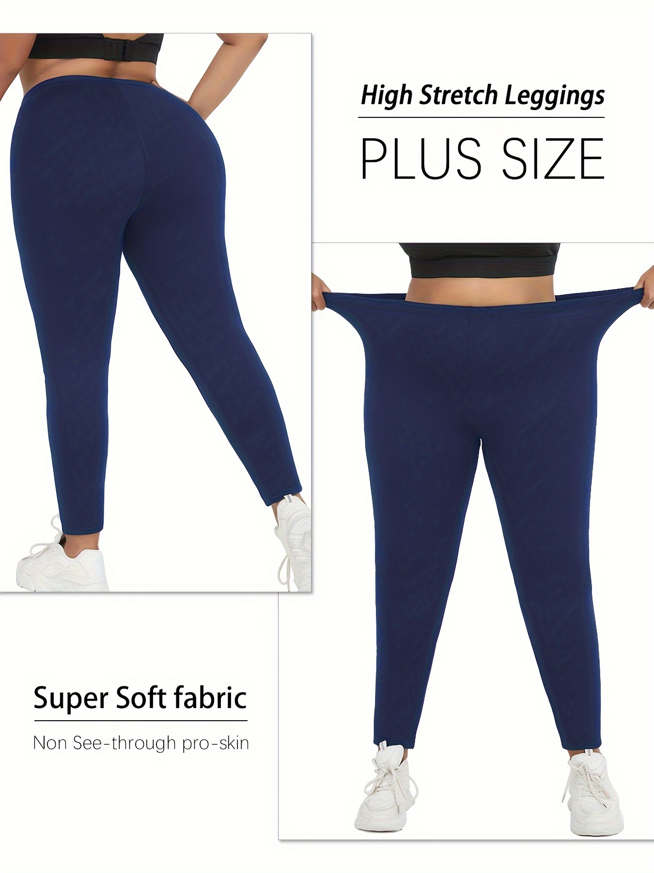 High-Waisted Plus Size Plain Women's Athletic Leggings, Stretchy, Super Soft, Non-See Through Fabric, For Running And Yoga Suitable Spring/Autumn