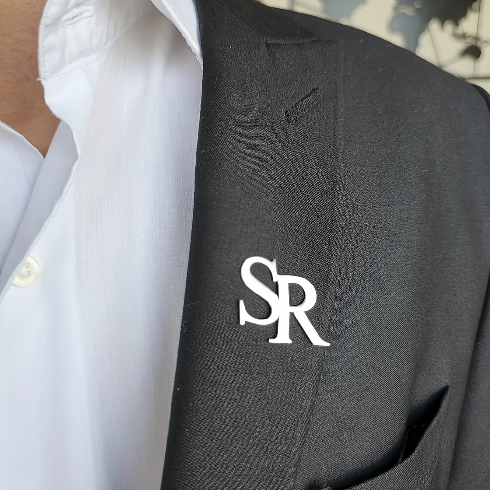 TEMU Customized Minimalist Double Letter Brooch, Personalized Couple Initials Brooch For Men, Stainless Steel Lapel Pin, Trendy Jewelry