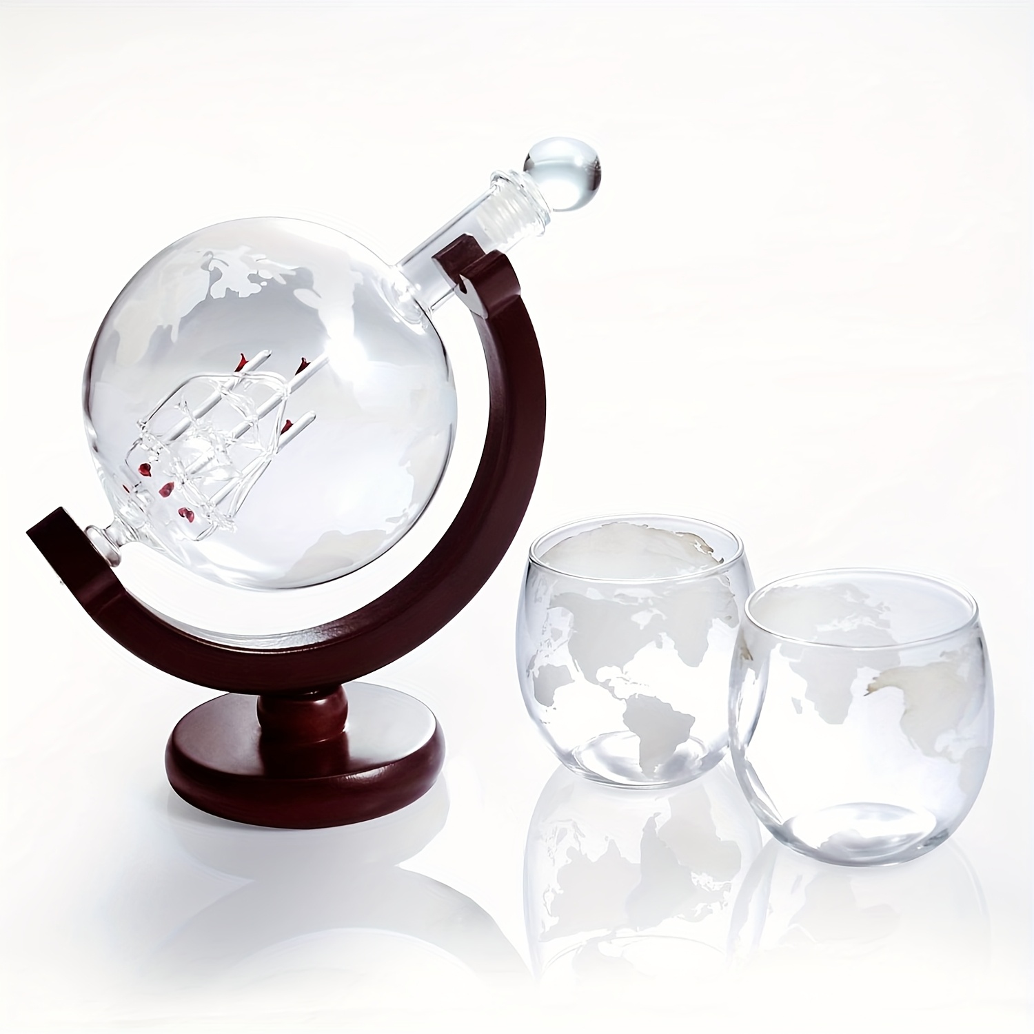 Image of A Set Of -shaped Decanters With 2 Cups, Featuring A Hollow Sailboat Design, 800ml/27oz, Suitable For Wine, Whiskey, , And Liqueur Set, Perfect As A Holiday Gift For Boyfriend, Husband, And Father.