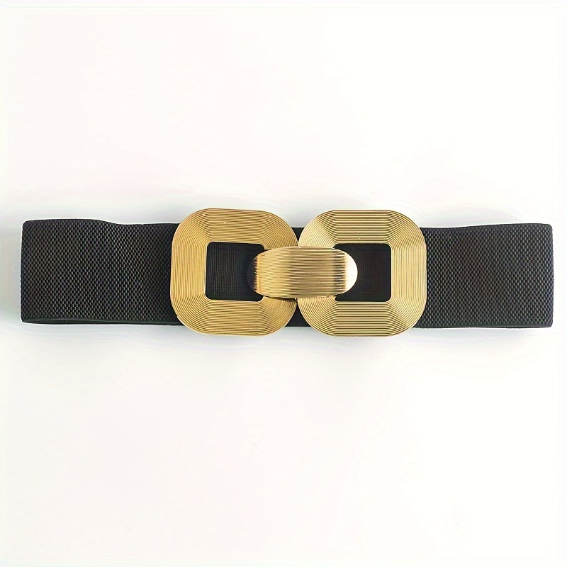 Image of Elegant Cutout Square Belt Black Stretch Belt, Suitable For Women's Dress Belt - A For Stylish Decor And Comfortable Fitted Gifts