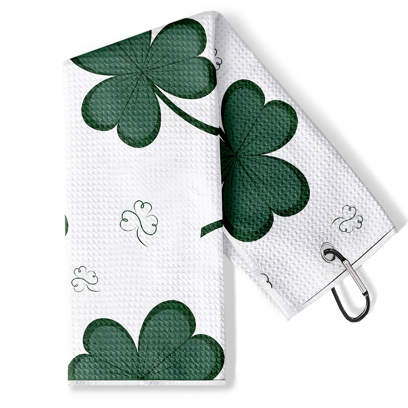 TEMU 1pc, Large Size Perforated Golf Print Towel With Hook, 23.6" X 15.7" (60x40cm), Machine Washable, Unisex, Clover Pattern Golf Towel, Golf Towel