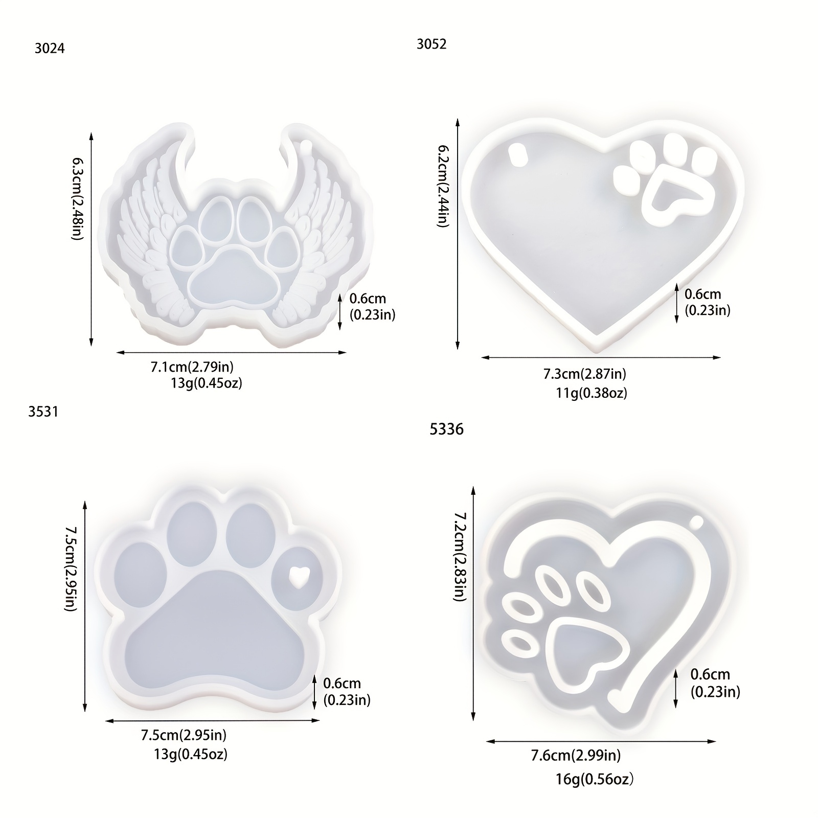 Image of Resin Casting Mold, 4pcs Dog Paw Series Key Pendant Silicone Mold Diy Handmade Heart-shaped Dog Paw Wing Shaped Dog Paw Keychain Valentine's Day Christmas Gift Drip Glue Epoxy Resin Silicone Mold