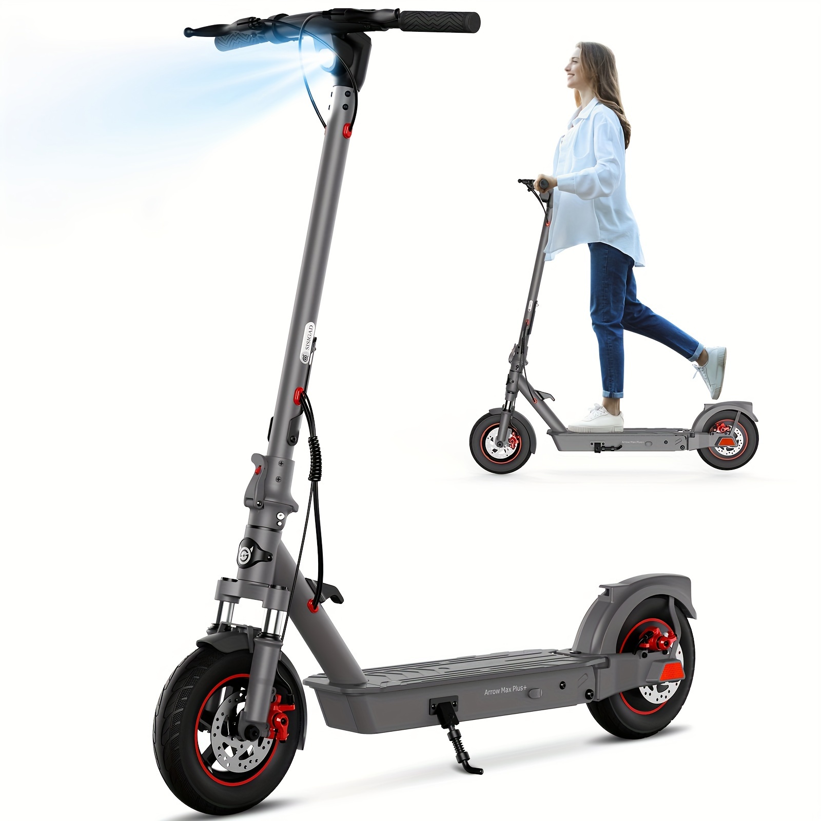 

Sisigad 10" Tires Electric Scooter Adults, 500w Motor, 20 Mph Top , 26 Miles Range With Dual Brakes And Absorption