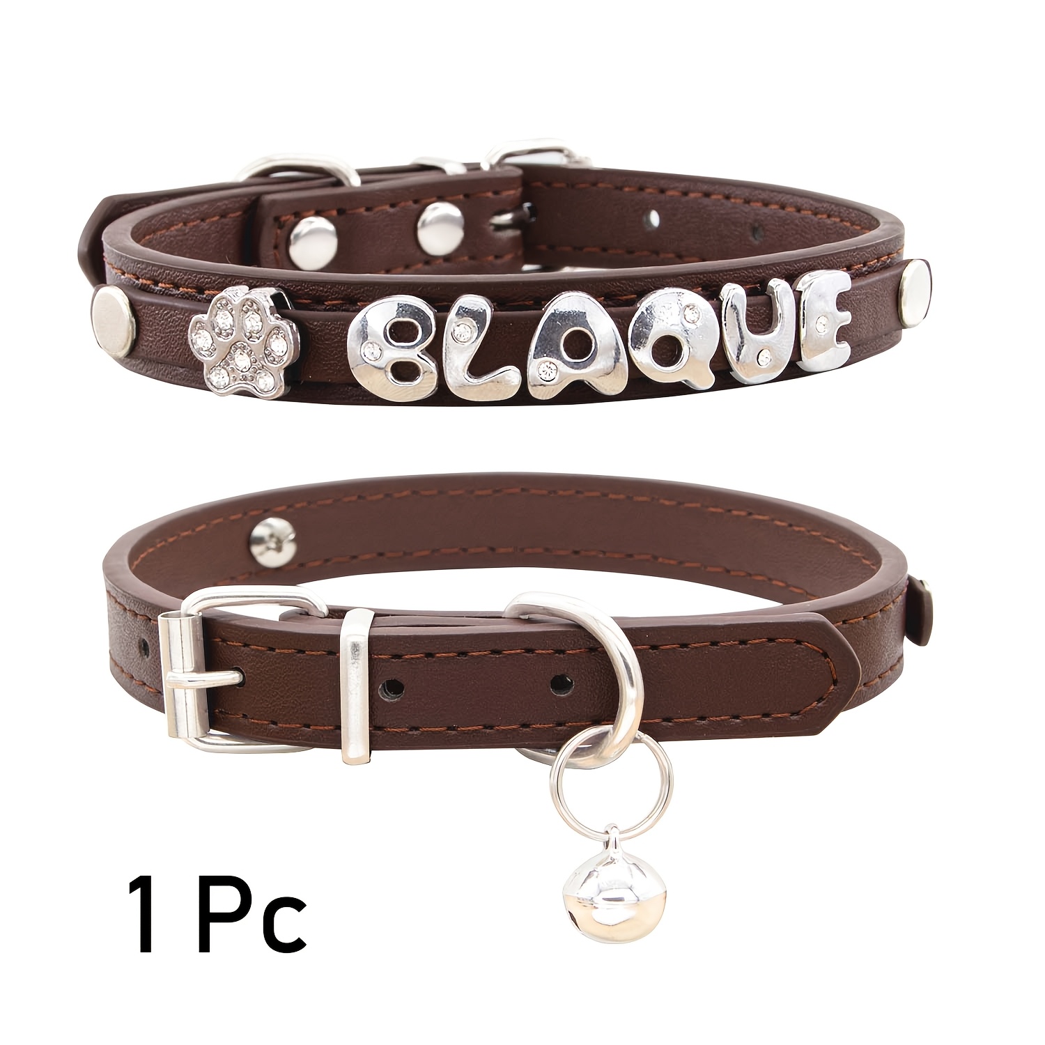 TEMU 1 Collar Personalizado para Gato de Cuero Sintético, Collares de Identificación para Cachorros con Colgante Exquisito, Accesorio de Decoración