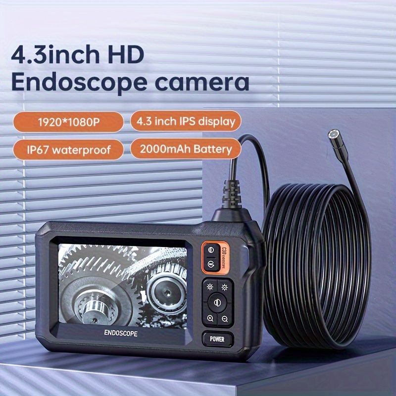  Fydun Endoscopio industrial de mano con boroscopio de  inspección de 0.315 in, lente de 16.4 ft de largo, cable HD de 2.4  pulgadas, pantalla LCD IP67 de brillo ajustable : Industrial y Científico