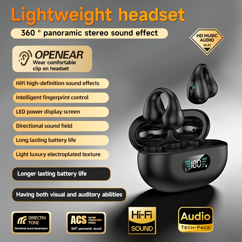 Image of True Wireless Clip- Headset Music Comfortable Earbuds Tws Hifi 9d Stereo Hd Calling Earphones For For Iphone Cellphone Gaming Earpieces Smart Headphones, For Halloween Day Gift