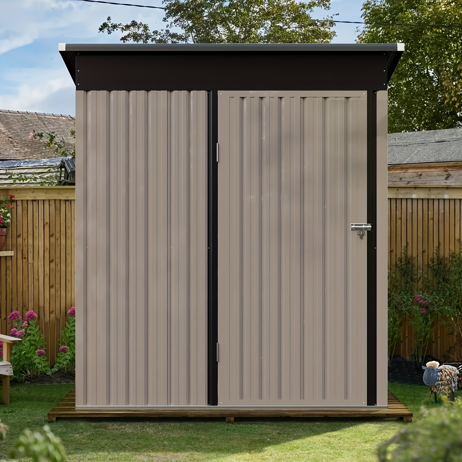 TEMU 3'x5' Outdoor Metal Storage Shed, Galvanized Steel Shed With Hinged Door Storage House For Garden, Backyard
