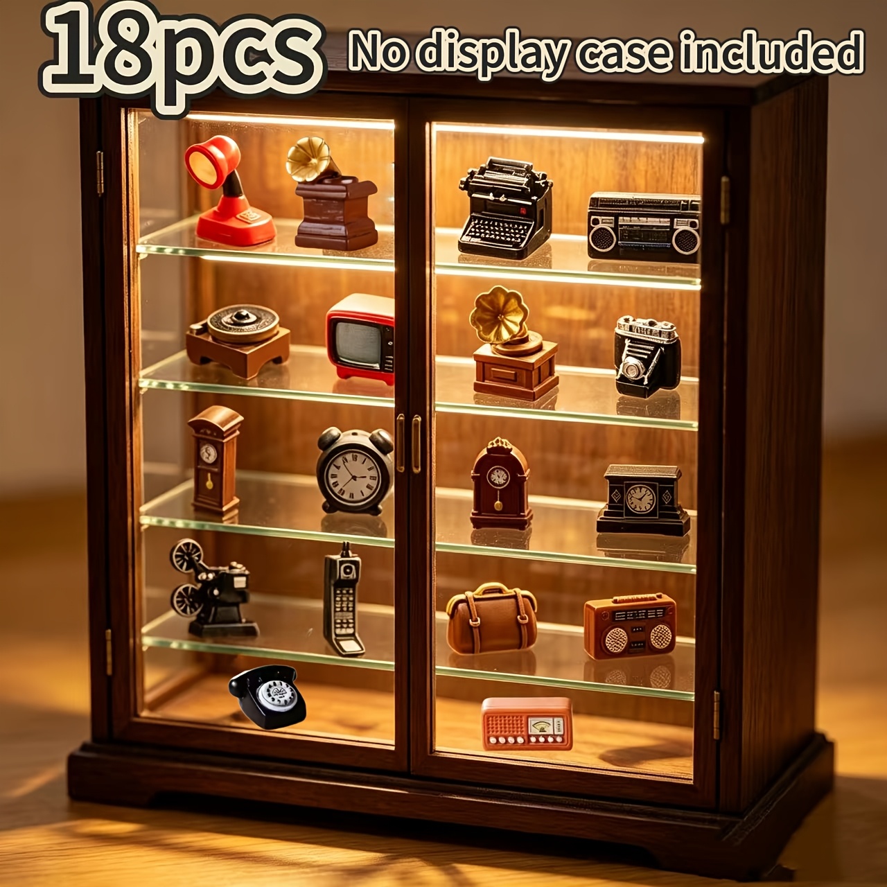TEMU 18pcs Collectible Retro Miniature Ornament Set, Old Style Telephone Radio Television Clock And Other Miniature Models, Dollhouse Furniture