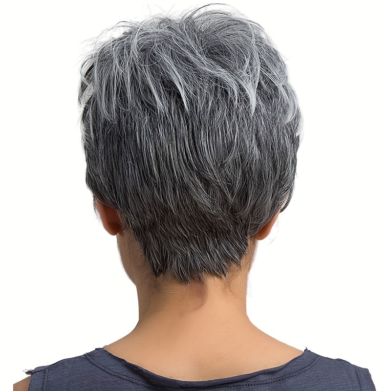 Short Gray Curly Wigs Women Sliver Grey Pixie Cut Wig Bangs Temu 4462