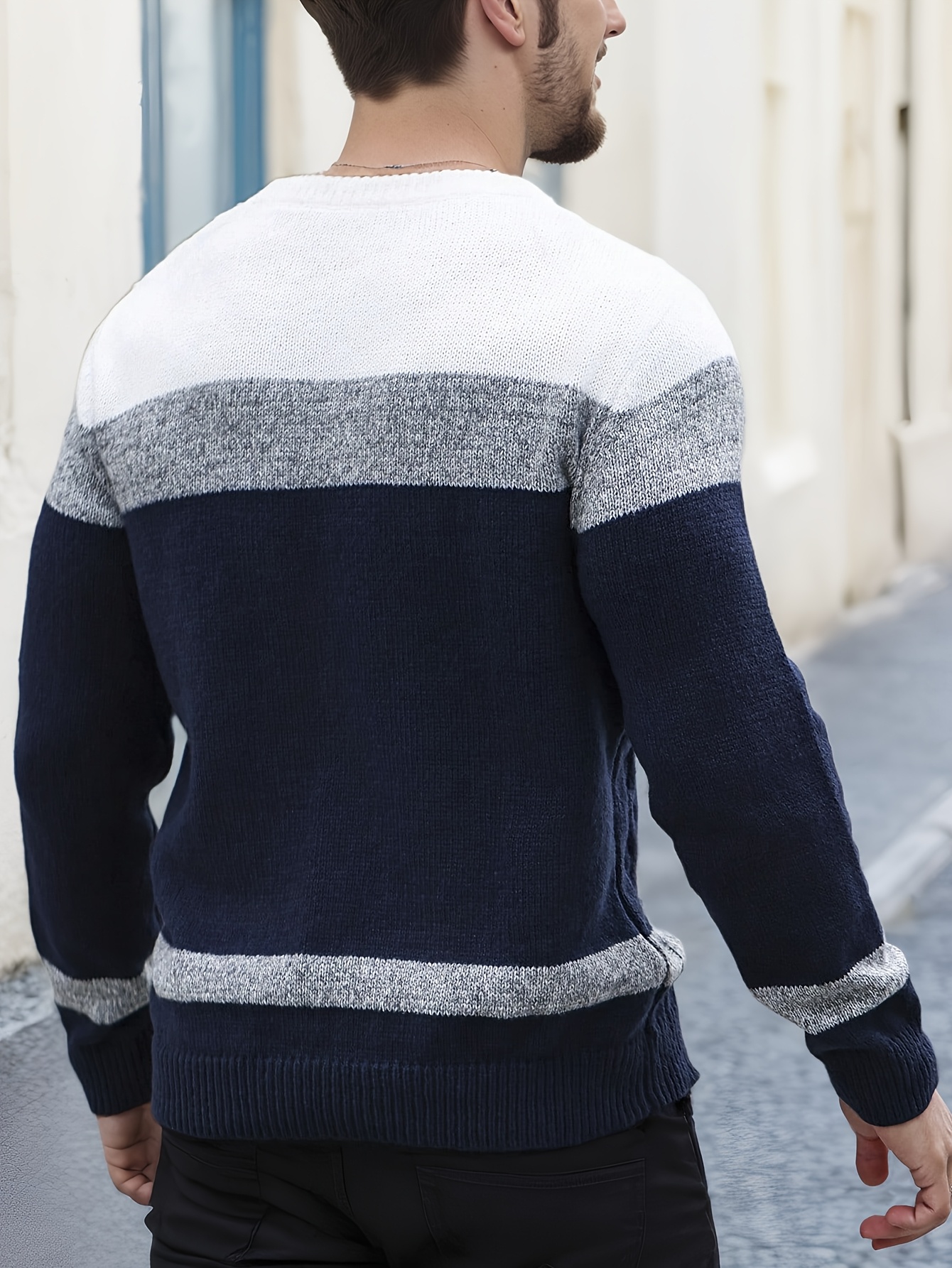 Pull Homme LUVCES Col Ras Du Cou - Style Décontracté à Blocs De Couleurs