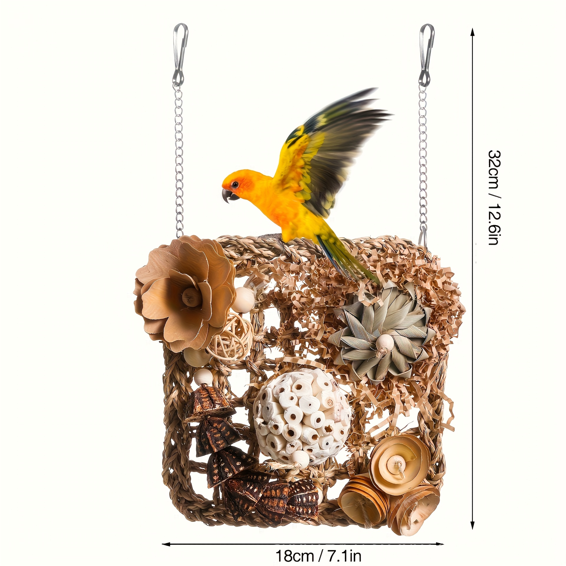 Image of 1pc Recycled Wood Parrot Toy With Natural Materials - Interactive Climbing Nesting Chew Toy For Small To Medium Birds, Bird Cage Accessories For Mental Stimulation & Beak Health, Entertainment