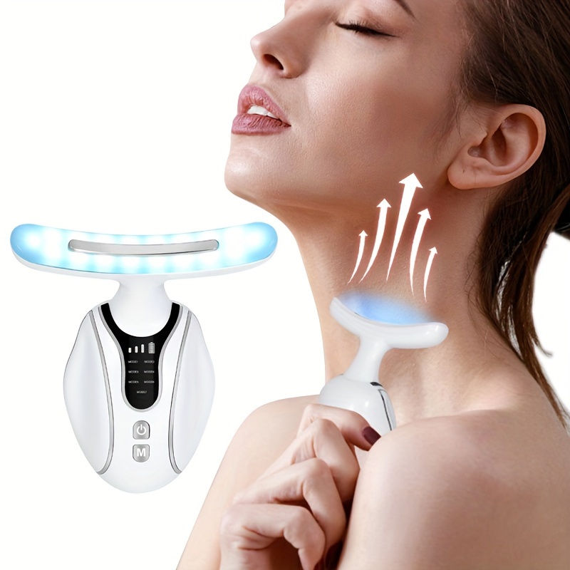 

Usb Rechargeable Led Neck And Facial Massager - & Skin Tightening Device With Multiple Modes, Unscented - 4v Low Voltage Personal Skincare Tool