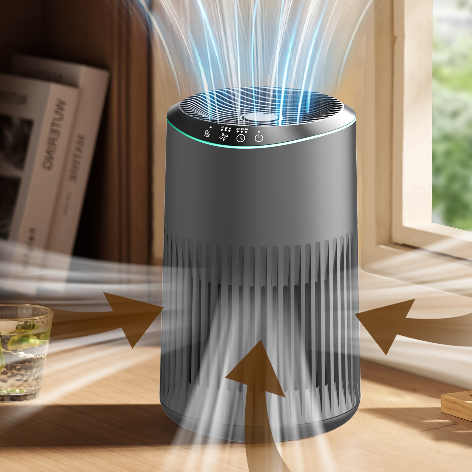 TEMU For Household Allergic Dust In Bedroom, Covers Up To 225 , 26db , Hepa 3-in-1 Filter With Blue Ambiance Light , Removes Dust, Smoke Pollutants, Odor, Mr2566