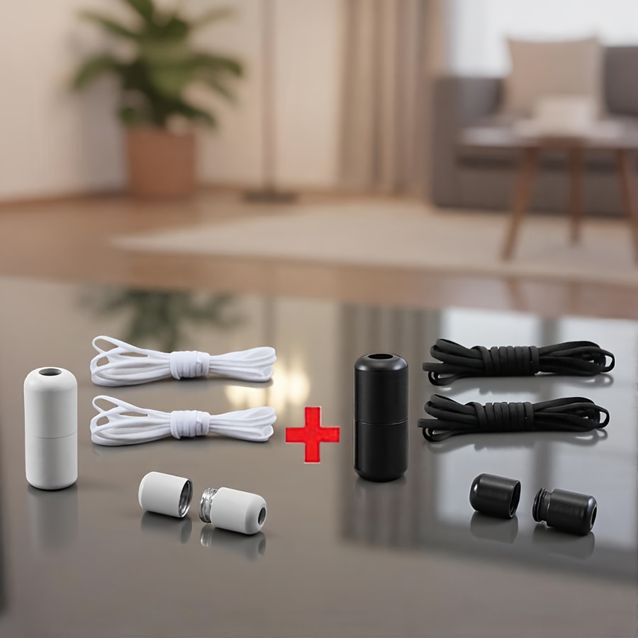 E-shop 2 Paar elastische Schnell-Schnürsenkel mit Kapsel-Clips, Schwarz und Weiß, ohne Binden, und praktisch, geeignet für verschiedene Schuhstile