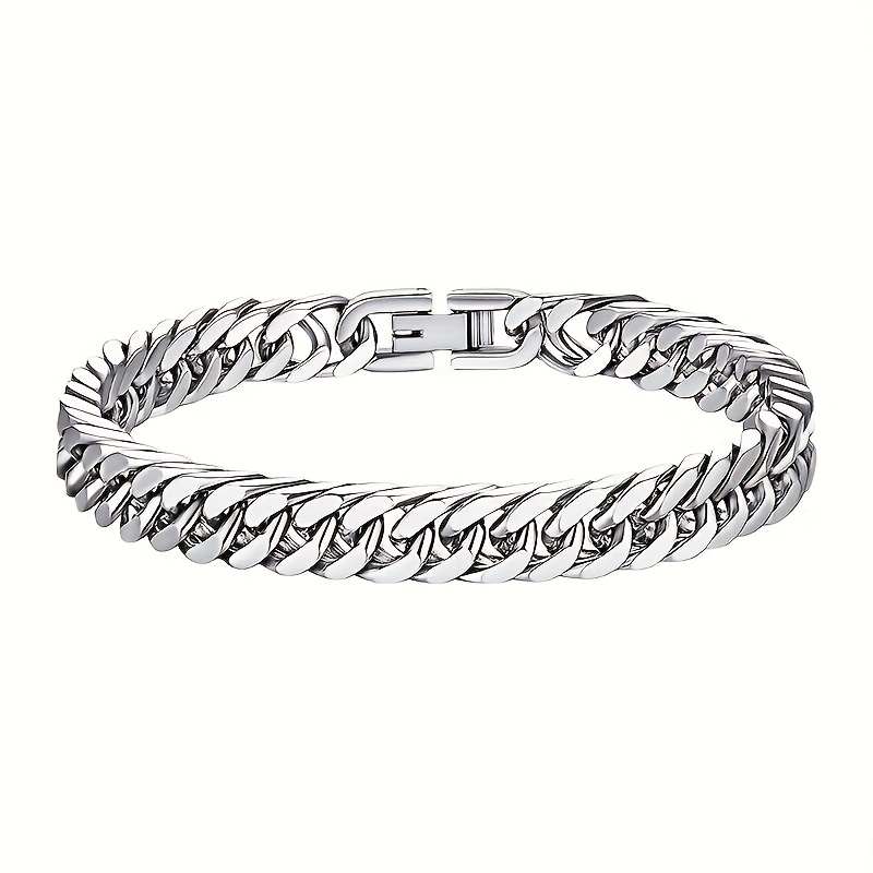 TEMU Bracelet en Acier Inoxydable 304, Double Rangée de Maillons Croisés de Haute Qualité avec Fermoir Mousqueton