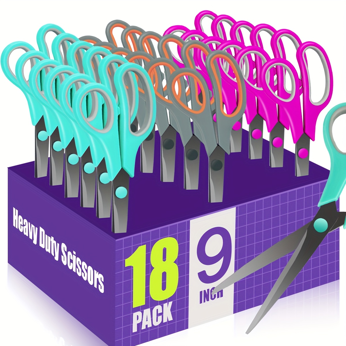 TEMU 18/30-piece Set Of Scissors 9" All Purpose Multipurpose Craft Fabric Scissors For Office Sewing Fabric And School Supplies - Right/ Left Handed