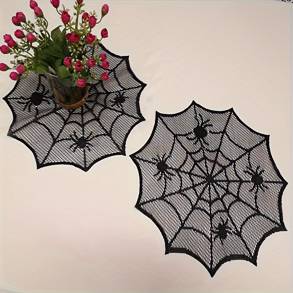 

Halloween Spider Web Table Placemats - Polyester Knit Fabric Striped Pattern, Rectangular, Holiday Party Decor Set ( In 1pc, 2pcs, 4pcs)