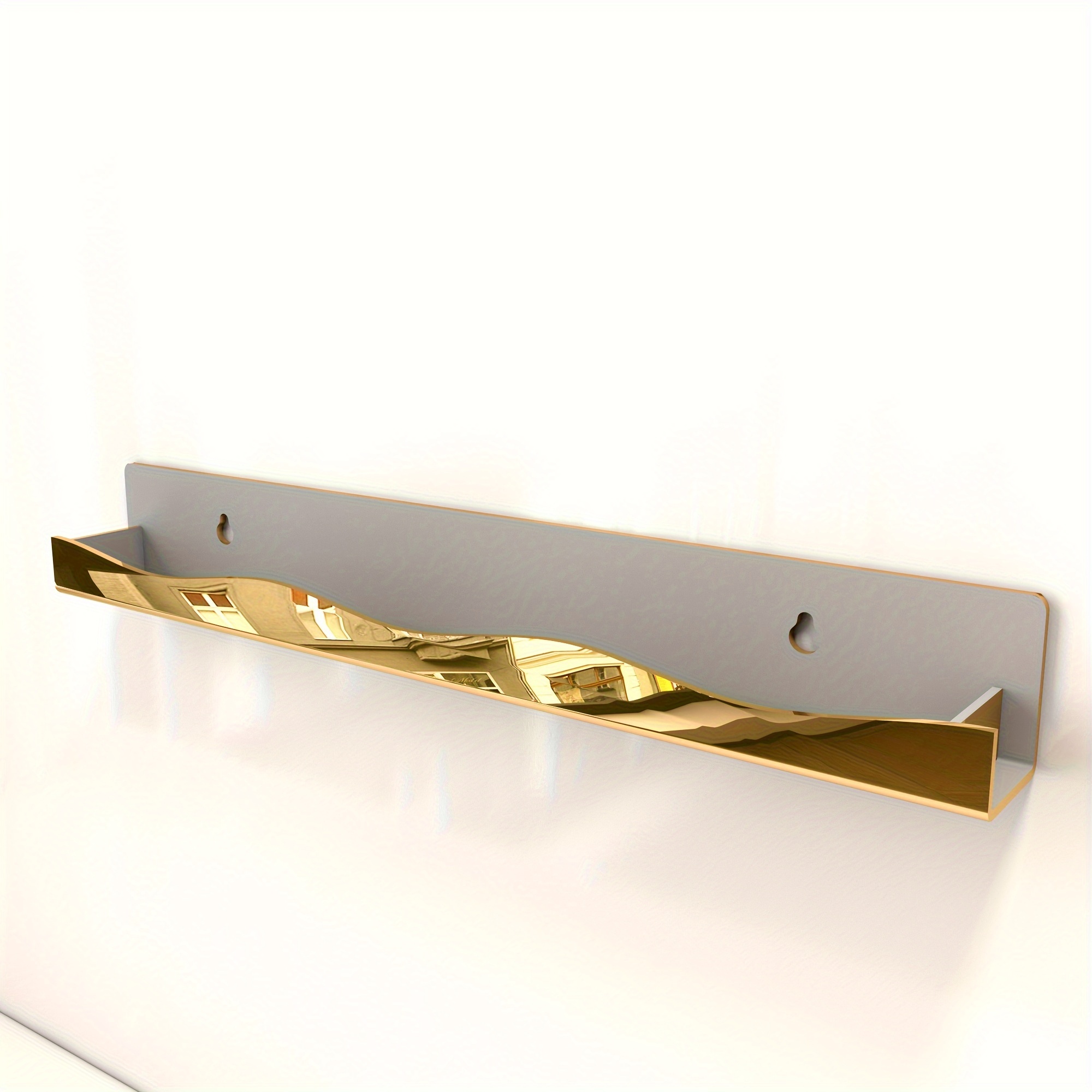 Image of Wall-mounted Shelf For Nail Polish With A Mirror End, 15 Inches Long, Designed To Display Acrylic Nail Polish