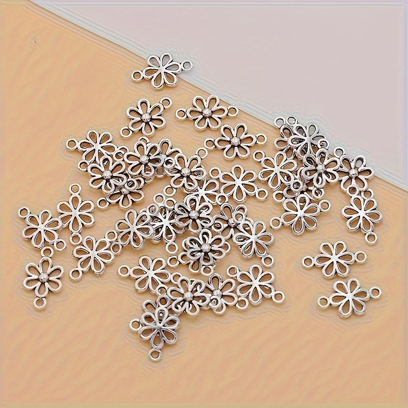 40pcs Flower Connector Ancient Silvery Flower Charms, Alloy Flower Pendants Flower Charms For Making Ideal For Bracelets And Necklaces Earrings Crafting Accessories