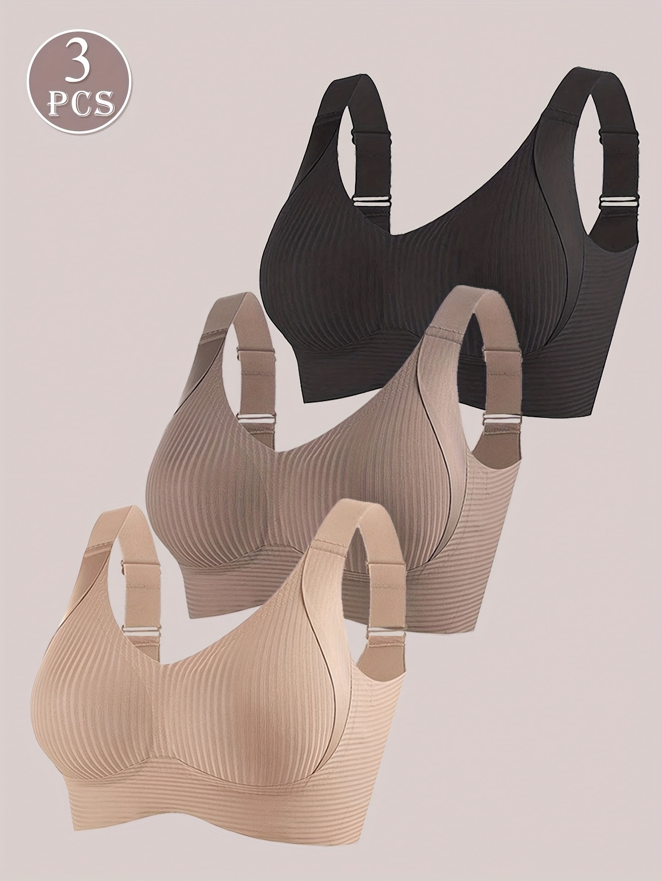 item picture 3pcs womens seamless push up bras wireless bralette intimates tank top underwear vest style bra basics wirefree yoga sports bra ribbed wavy edge bralette in women no underwire push   coverage   everyday bras with high support   a