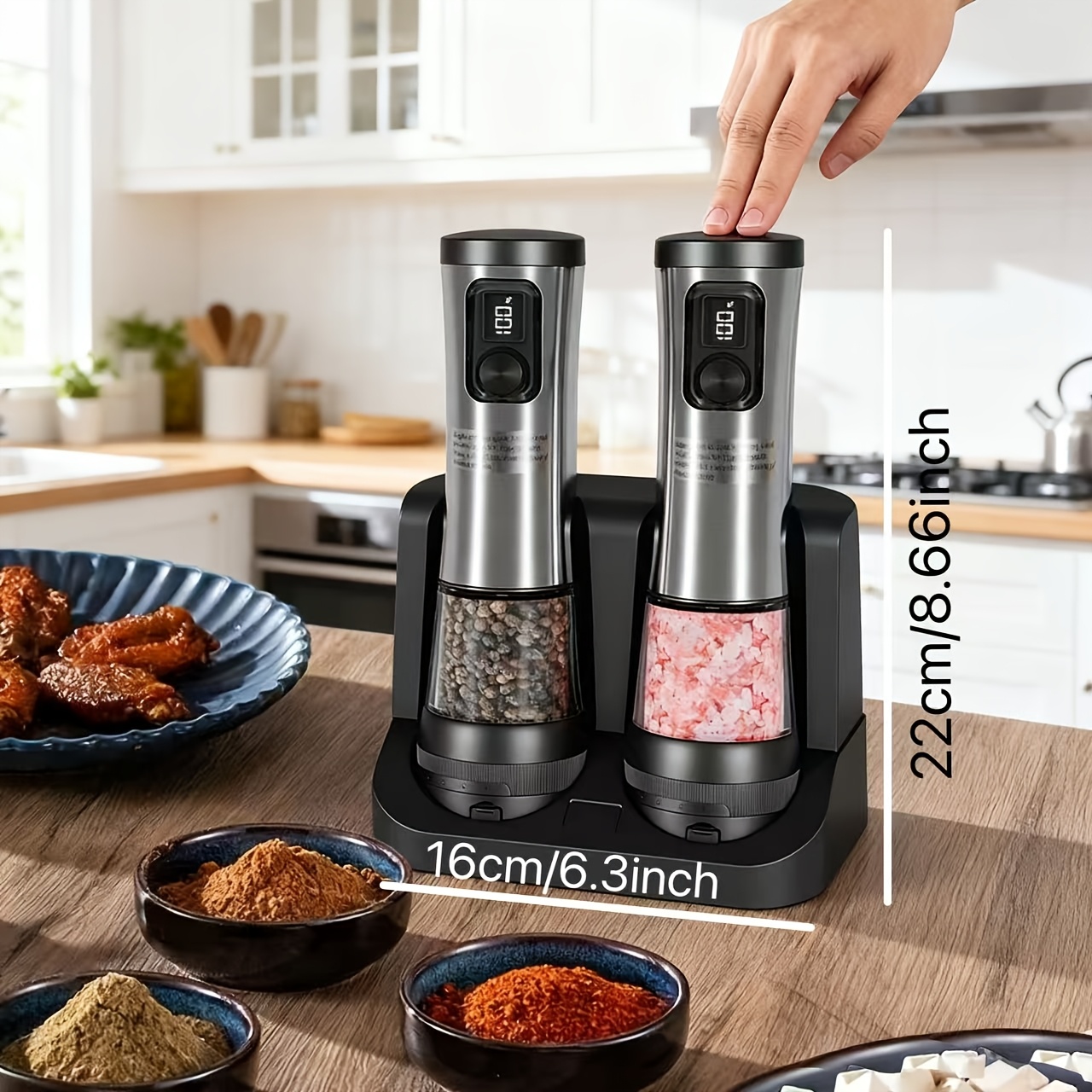 TEMU 2pcs Automatic With Usb- Operation, Digital Display & Adjustable Thickness - Heavy-duty 304 Stainless Steel, Large Capacity For Kitchen, Bbq, Camping - Easy-clean (ideal For, Herbs)