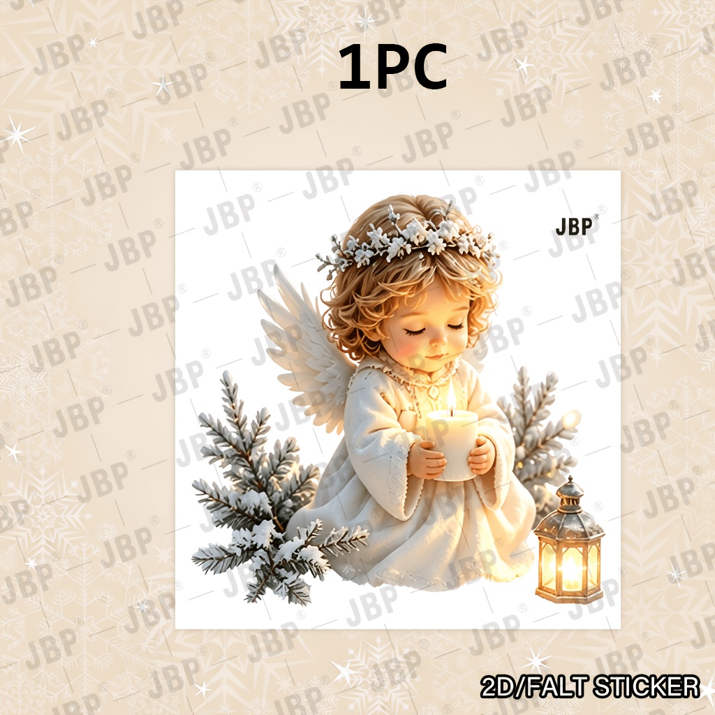 Image of 1pc Cute Christmas Holding Candle Window Sticker Removable Self Adhesive Glass Wall Decal Ornament For Home Store Window Display Christmas Party Indoor Farmhouse Warm Xmas Glass Decor
