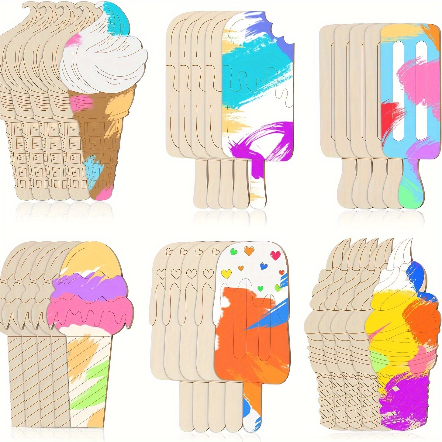

Value Pack 30pcs Unpainted Ice Cream Wood Cutouts Summer Diy Wood Cutouts For Crafts Ice Cream Wooden Decor Wood Ice Cream Ornament For Birthday Art Paint Ornaments, 6 Styles