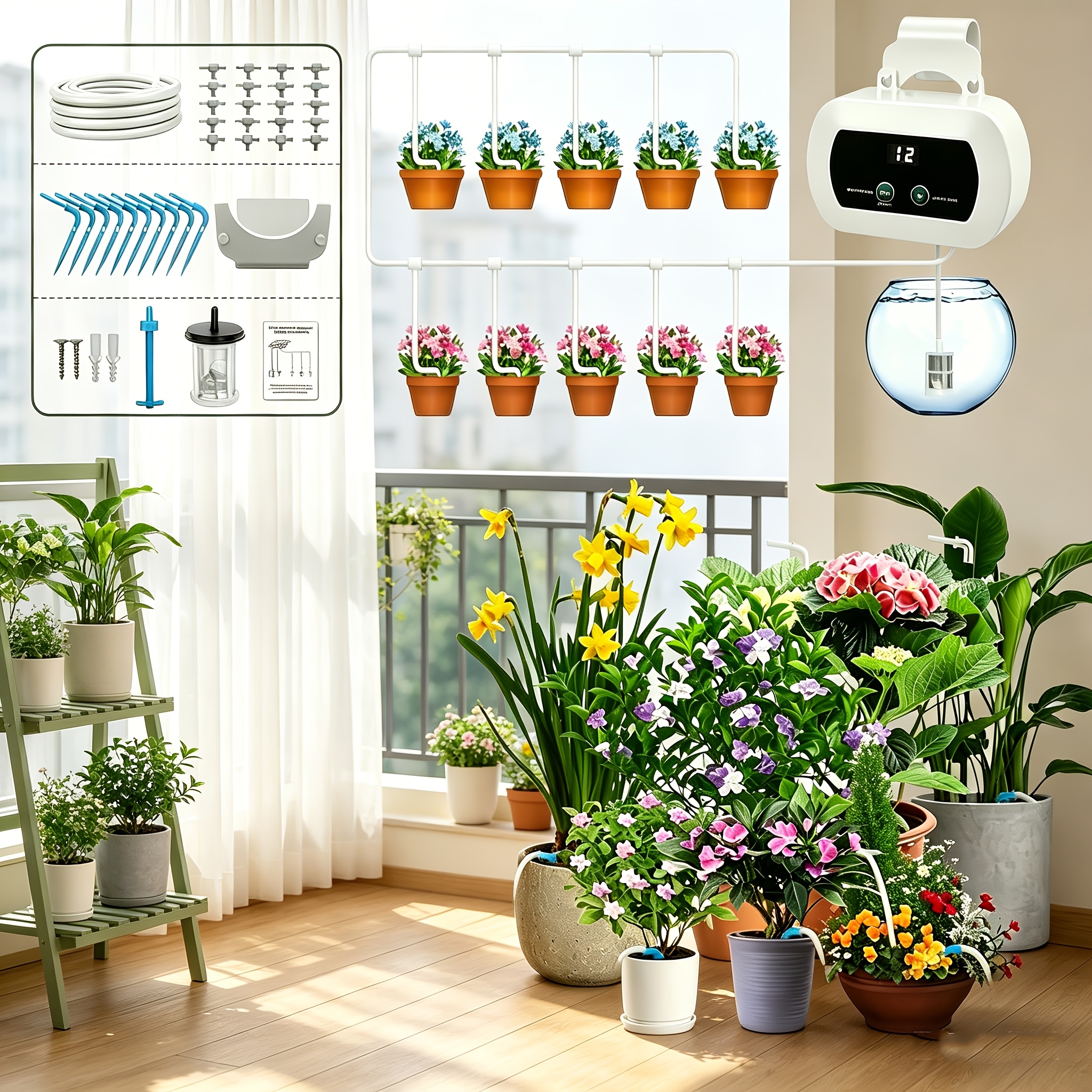 Usb Charging 2200mah Battery Timed Drip Irrigation System, Multiple Intelligent Adjustable , Meeting Needs Of Indoor Plant And Watering, Simple Assembly, Strong , Convenient To Use