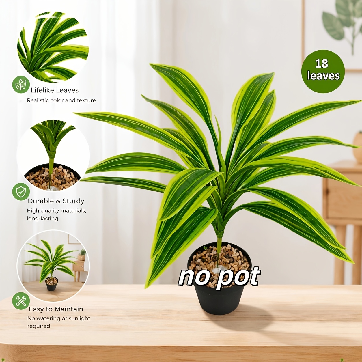 TEMU Realistic Tropical Decorative Green Plant | Realistic Striped Leaf Design | No Watering Needed, Long- Green | Suitable For Outdoor Courtyards