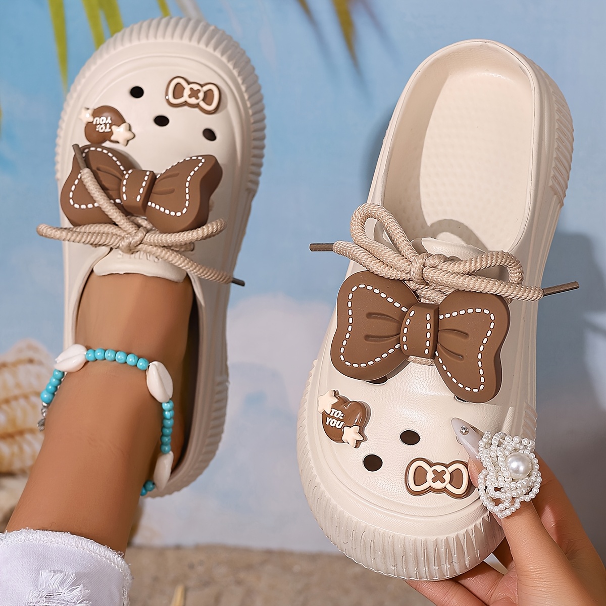 Image of Women's Cartoon 3d Decorative Clogs, Eva Lightweight Soft Mule Shoes, Outdoor Open-toe Summer Casual Travel Beach Slides, Women Shoes