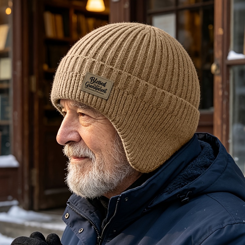 TEMU Nouveau bonnet chaud pour homme avec des oreilles, bonnet décontracté bord et tendance pour l'extérieur, élégant et polyvalent pour hommes d'âge