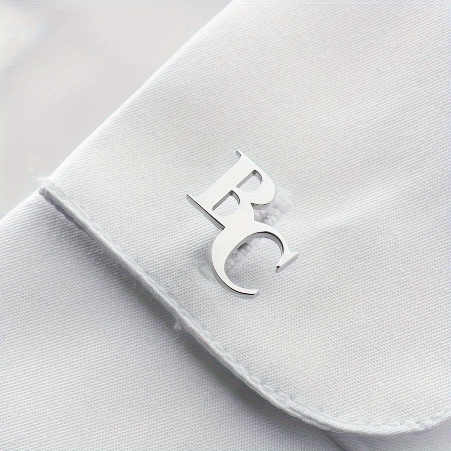 Men's Double Letter Stainless Steel Cufflinks, Personalized Gift