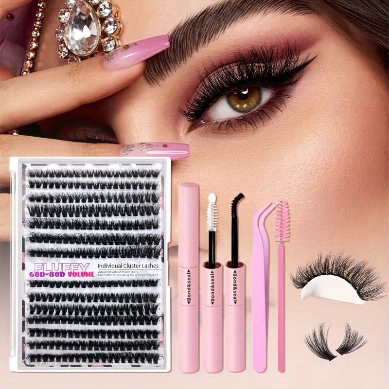 

60d80d Mix Cluster Eyelashes Kit 280pcs 3d Volume Individual Lashes 0.07mm Thickness With D 10-18mm Length Mixed Fluffy Wispy Thick Style Handmade Clusters Kit For Beginners Diy At Home