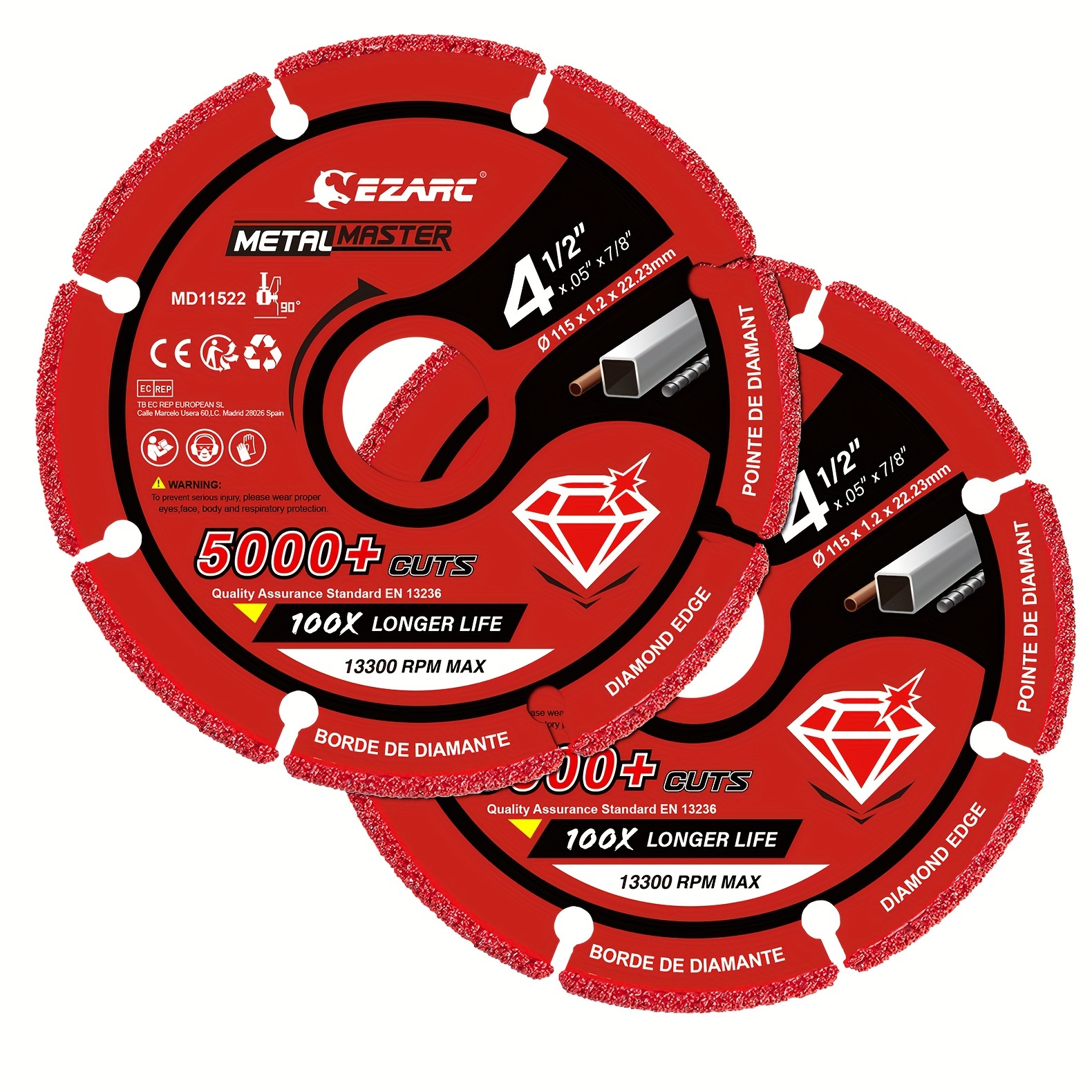 

2-pack Ezarc 4.5 Inch Diamond Cutting Wheel Set, For , Steel, Iron & , 5000+ Cuts, No , Diamond Discs