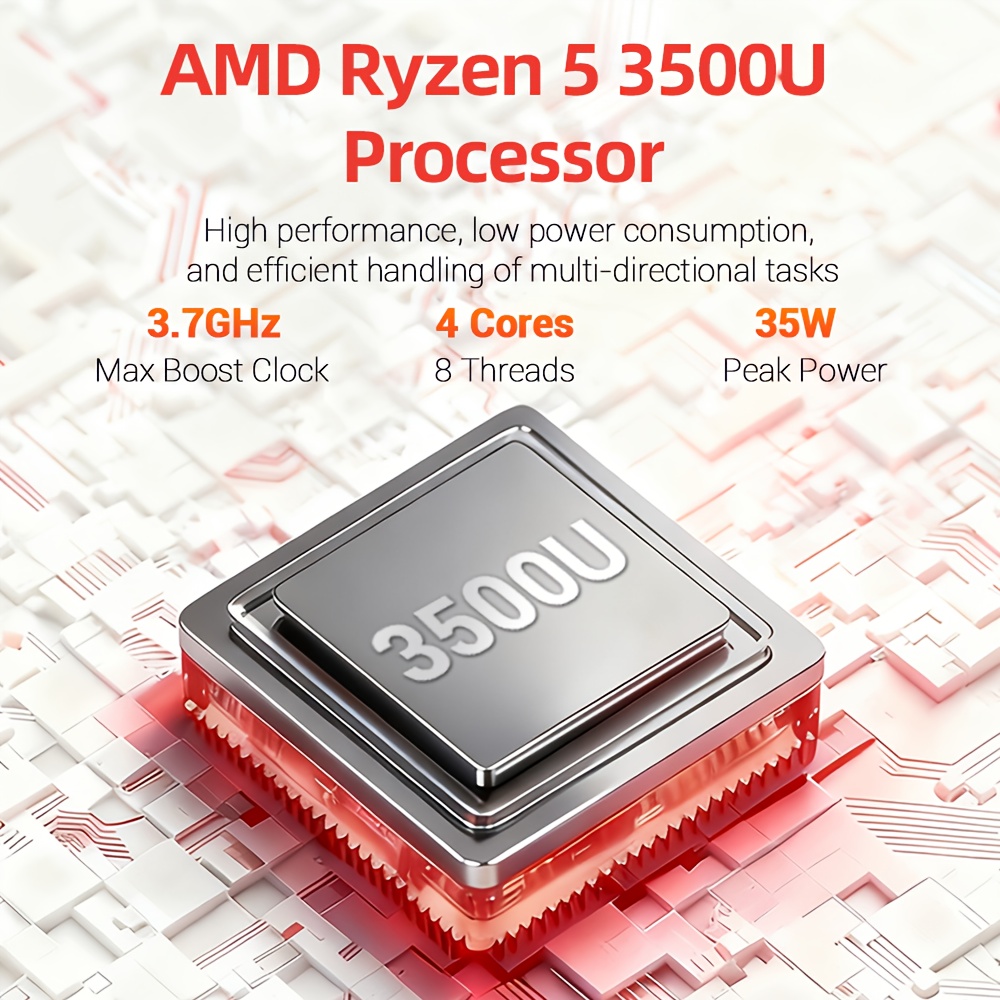 Budget Computer voor Thuiswerkplek: AMD Ryzen 5 3500U 16GB DDR4 512GB SSD | Compacte WiFi 6 4K Ready Desktop PC met Geïntegreerde Graphics, 2 HDTV Poorten, 2.4 GHz Radio Frequentie