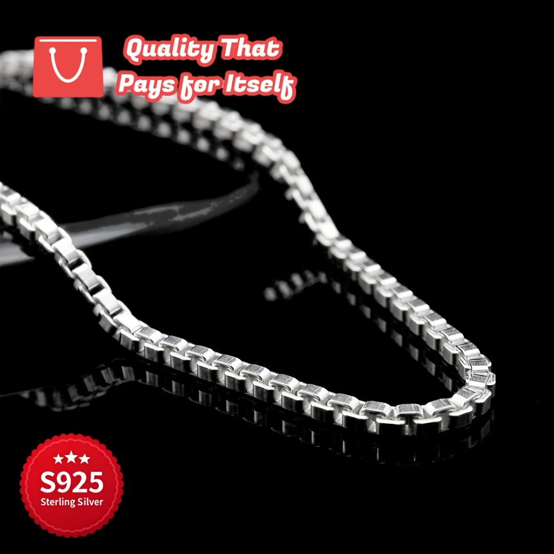 Women's 925 Silver Square Geometric Necklace, Minimalist Style