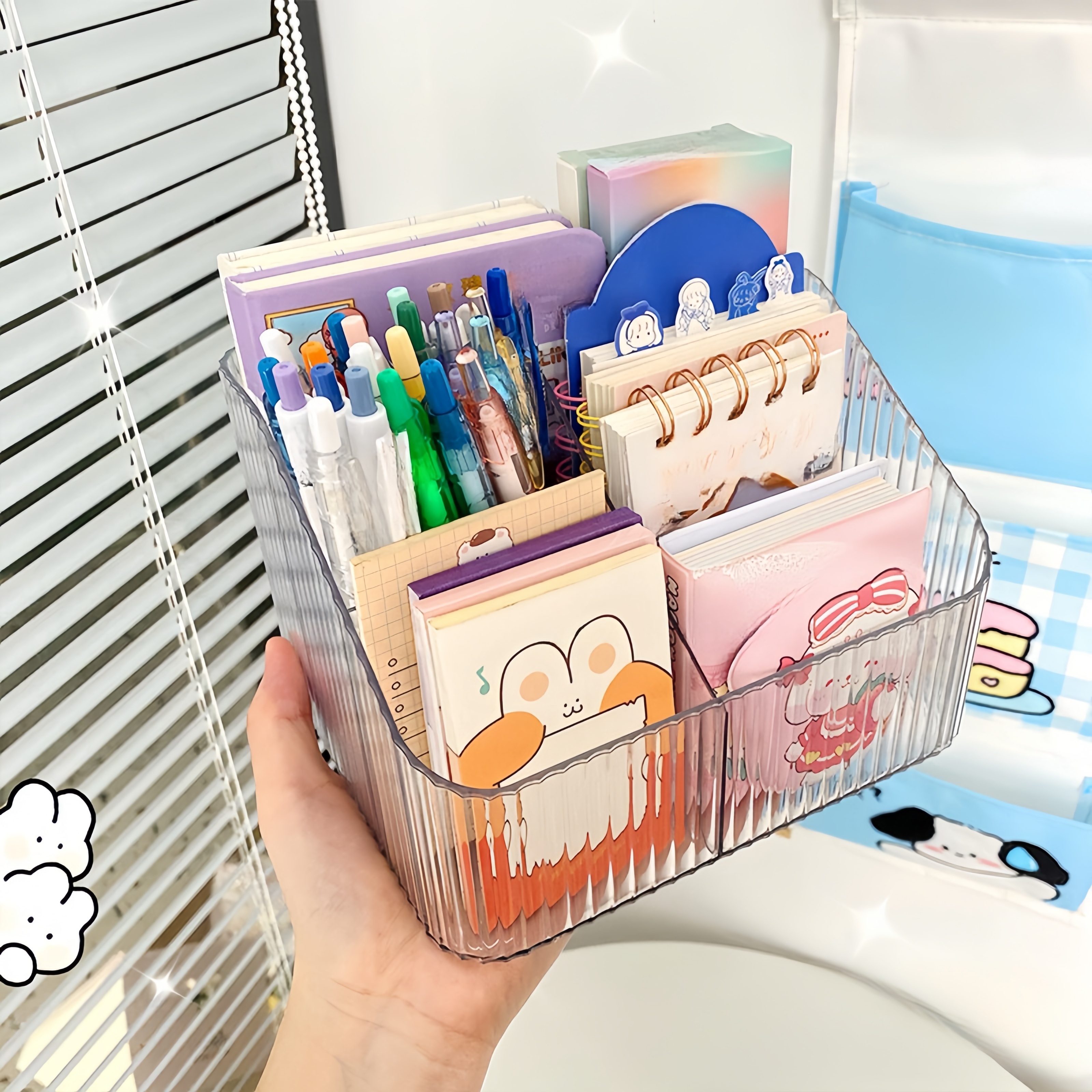 1pc multifunctional desktop storage box stationery storage cosmetic layered storage pen holder painting pen storage details 1