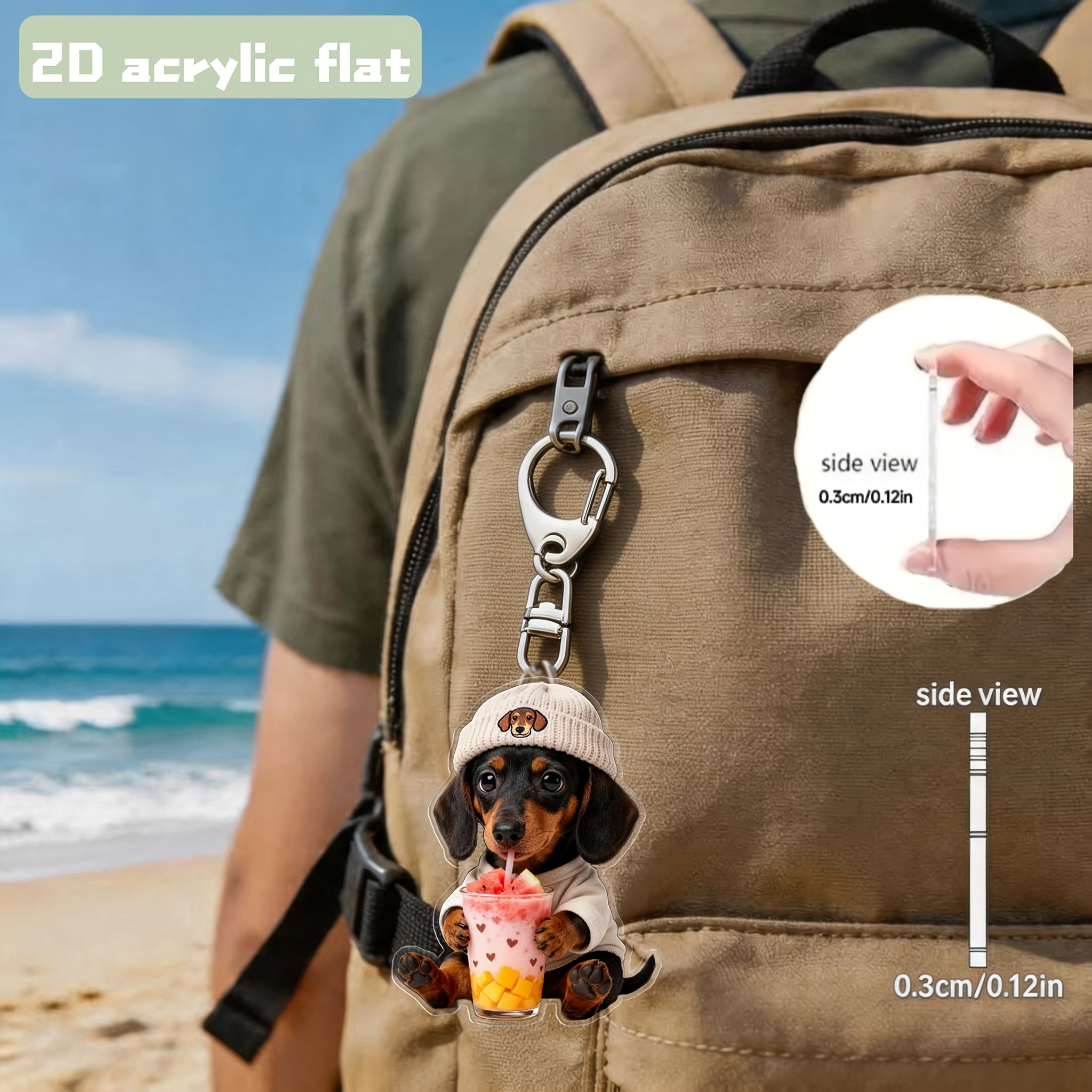 Cute Dachshund Drinking Juice Design Keychain, Fun Multi-Functional Decor